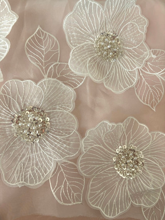 R3971101 Organza bordada com flores 3D