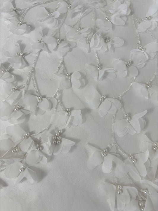 Tule bordado com flores R4035