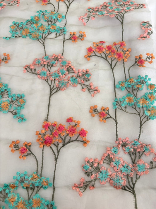 SS1032 Organza de seda bordada